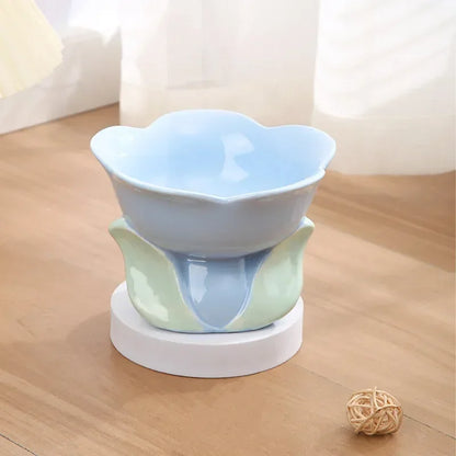 Flower Bowl Raised Ceramic Drinking Eating  Elevated Non-slip