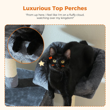 180cm Multi-Level Cat Tower, 9 Scratching Areas,Plush Hammock