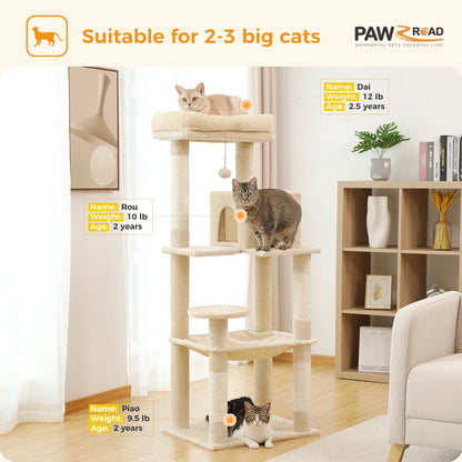 5-Level Cat Tower Hammock Sisal Covered Scratching Posts