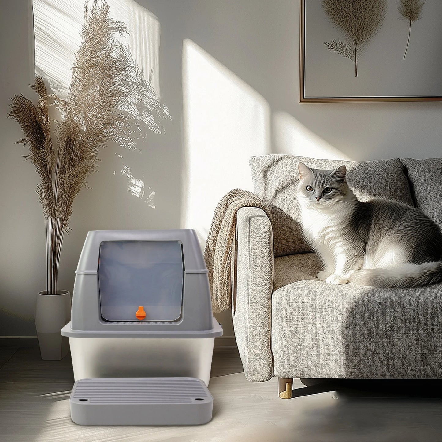 Enclosed Stainless Steel Litter Box with Lid