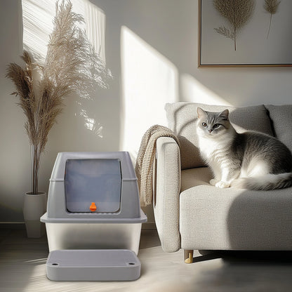 Enclosed Stainless Steel Litter Box with Lid