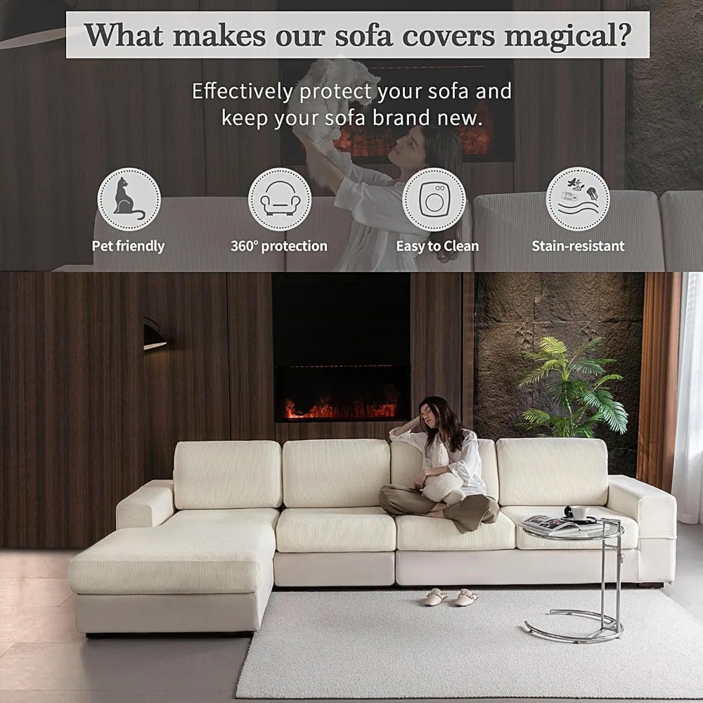 Stretch Sofa Covers 4-Piece Set, Washable Pet-Friendly
