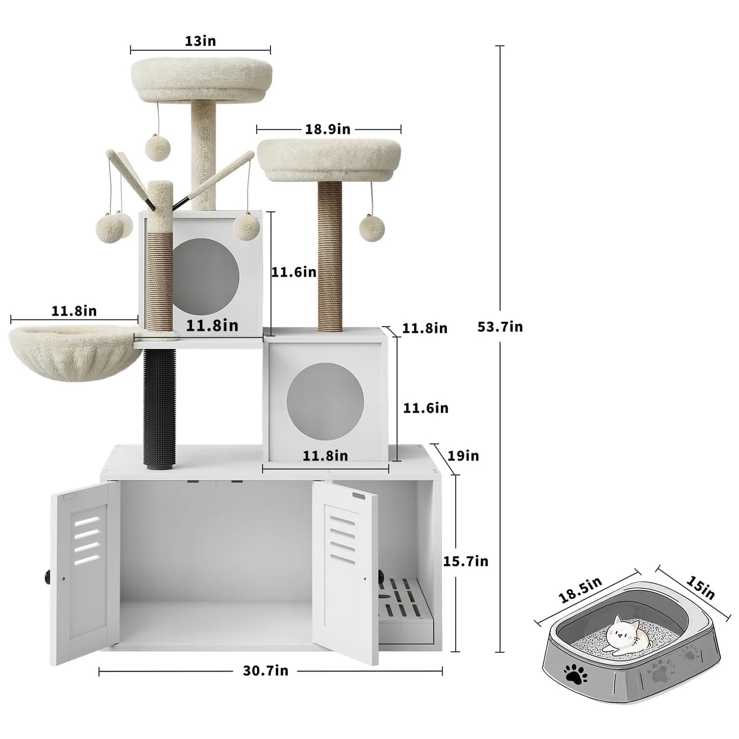 Litter Box Enclosure with Cat Tree Tower 2-in-1