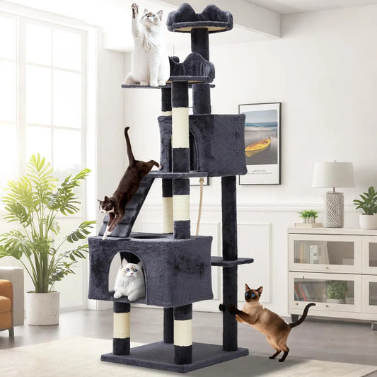 74" Tall Cat Tree Heavy Duty Multi-Level Anti-Tip