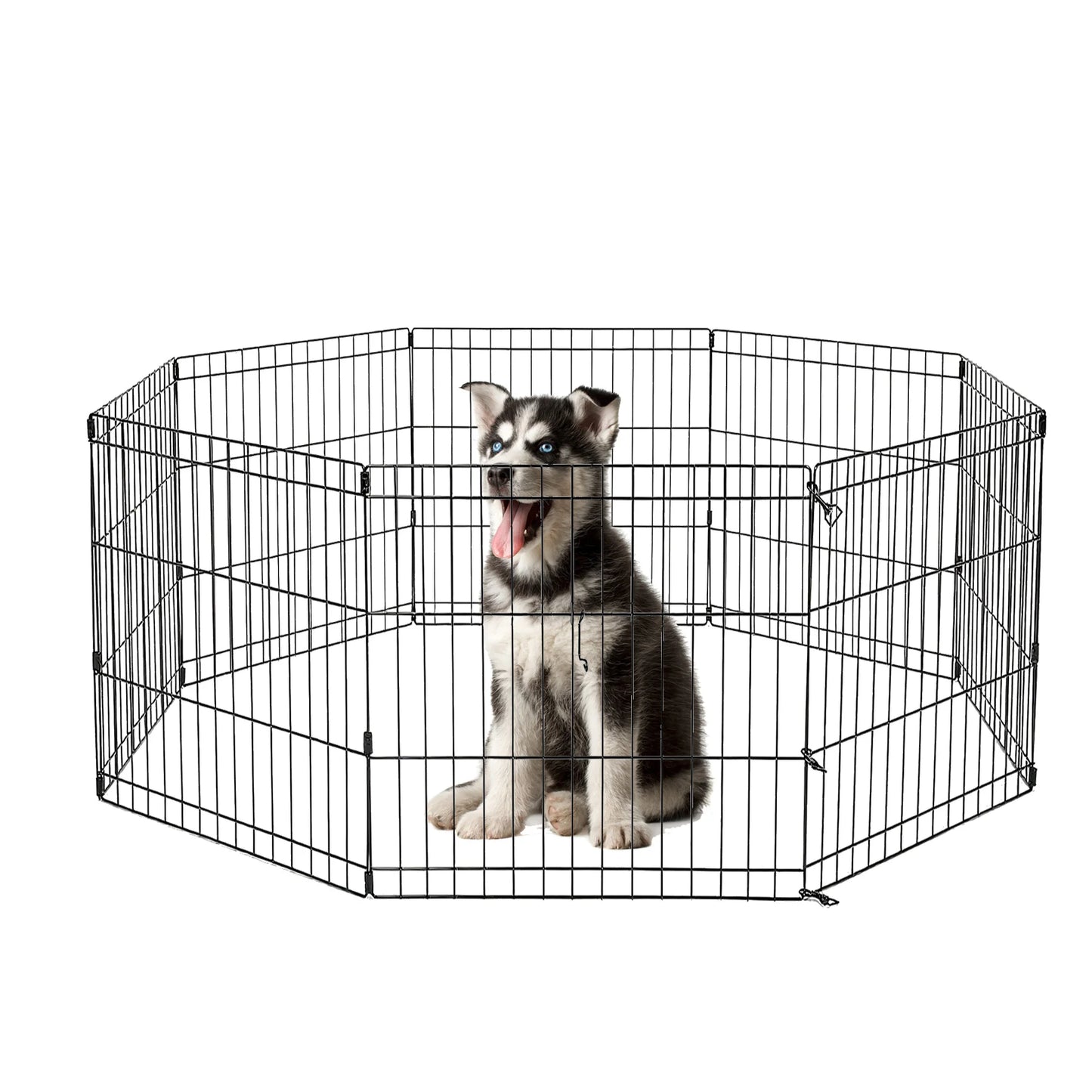 Sturdy Black Octagonal Metal Dog Playpen, Foldable Design