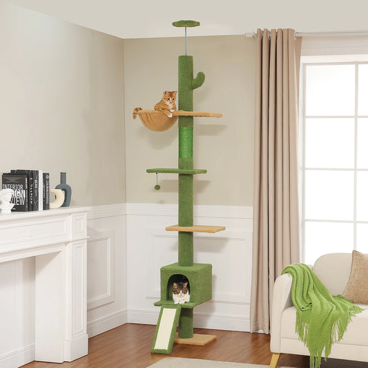 Cactus Cat Tree Floor to Ceiling Tower Sisal Scratching Post,Hammock