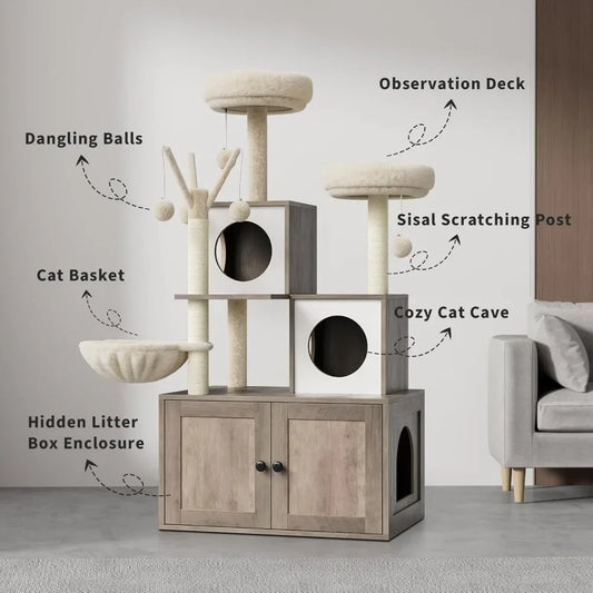 Cat Tree with Litter Box, Tower Condo
