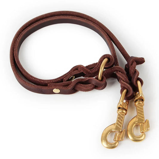 Real Leather Double Dog Leash