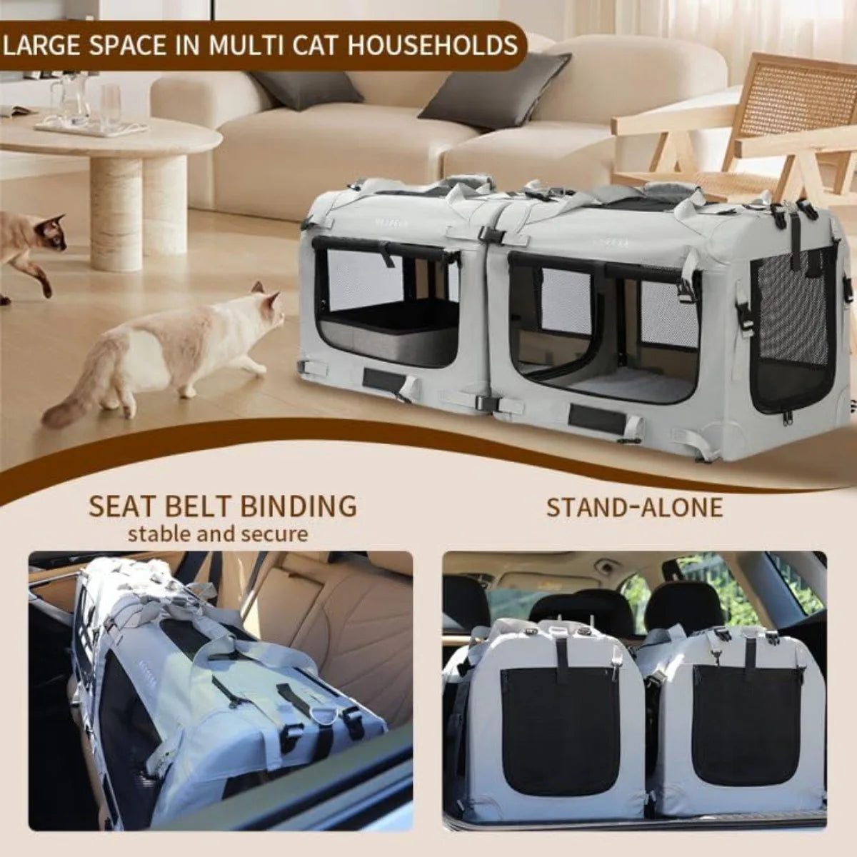 Foldable Pet Carrier for Car Travel, Accessories