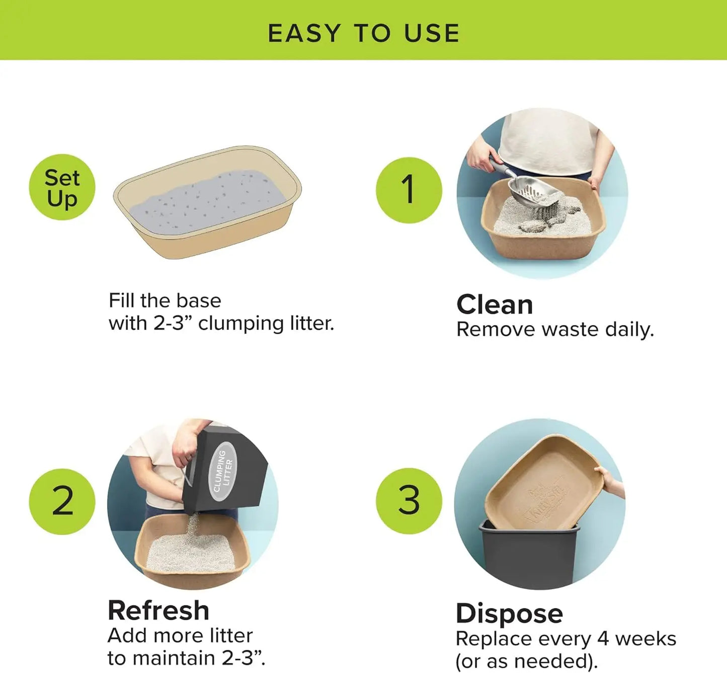 Disposable Cat Litter Box, Sustainable, Clean - Large, 6-Pack