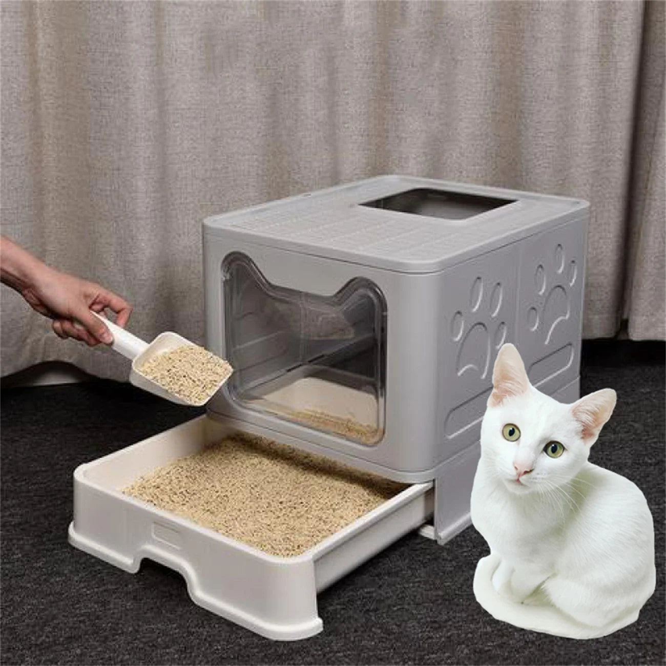 XXL Large Foldable Cat Litter Box Front Entry