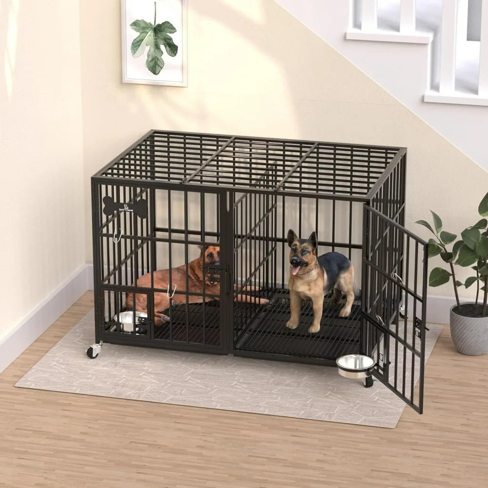 Indestructible Escape-Proof Dog Crate/Lockable Wheels/Slide-Out Tray