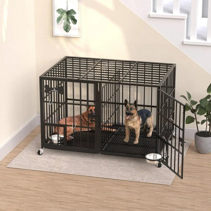 Indestructible Escape-Proof Dog Crate/Lockable Wheels/Slide-Out Tray