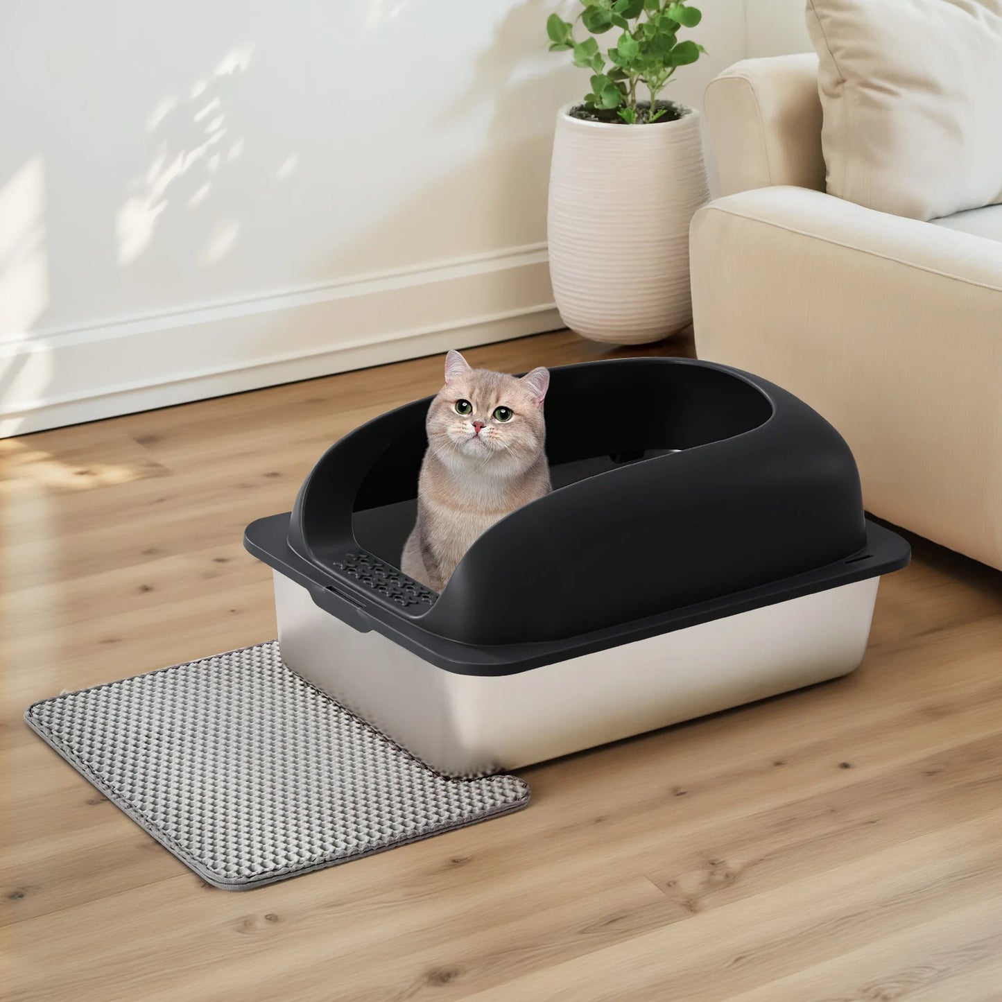 Cat Litter Box for Big Cats Anti-Urine Leakage Scoop and Mat Included