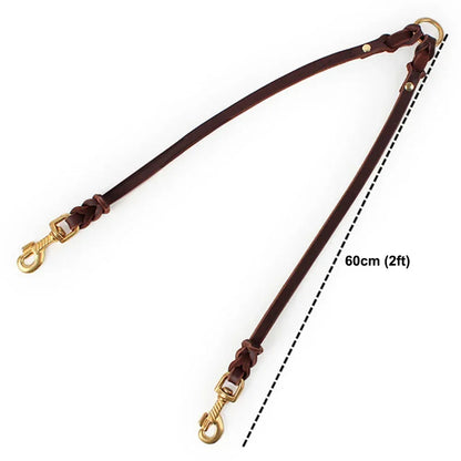 Real Leather Double Dog Leash