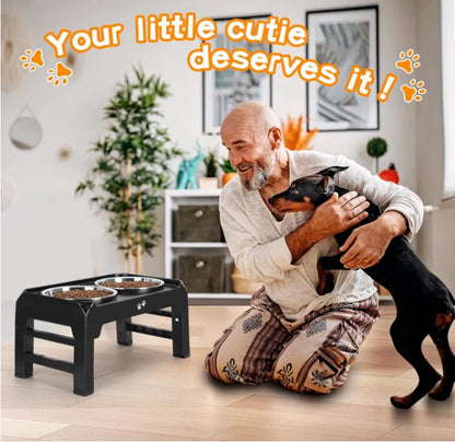 2 Stainless Steel Food Bowls 4 Height Adjustable Rack Black