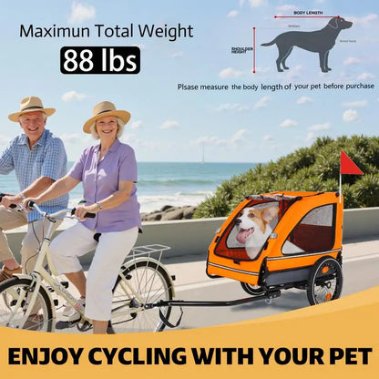 Pet Bike Trailer Easy-Fold Frame, Quick-Release Wheels,