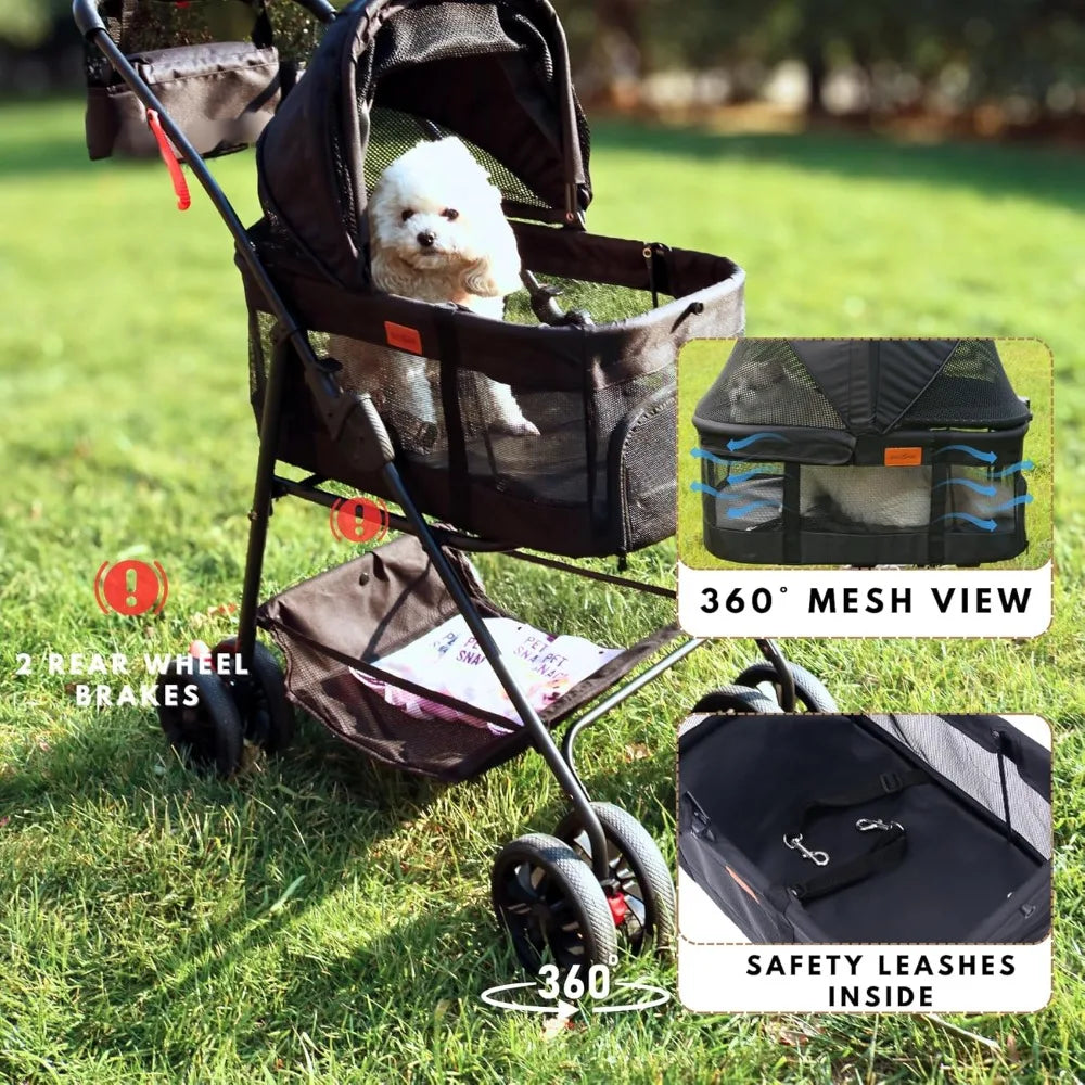 3-in-1 Pet Stroller for Small Pets/Detachable Carrier/Lightweight/Foldable