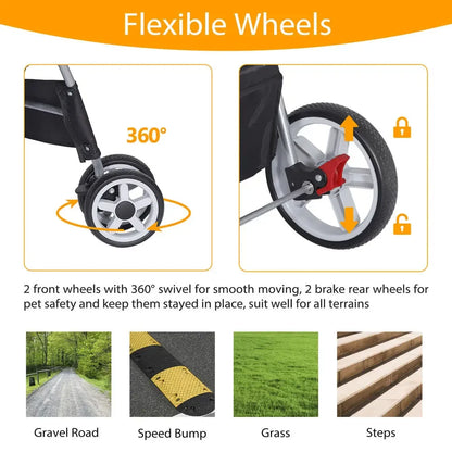 Dog Stroller Travel Carriage with Foldable Carrier Cart