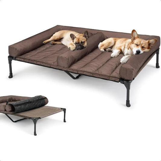 Two Medium Dogs Elevated Bed with Waterproof Bolster