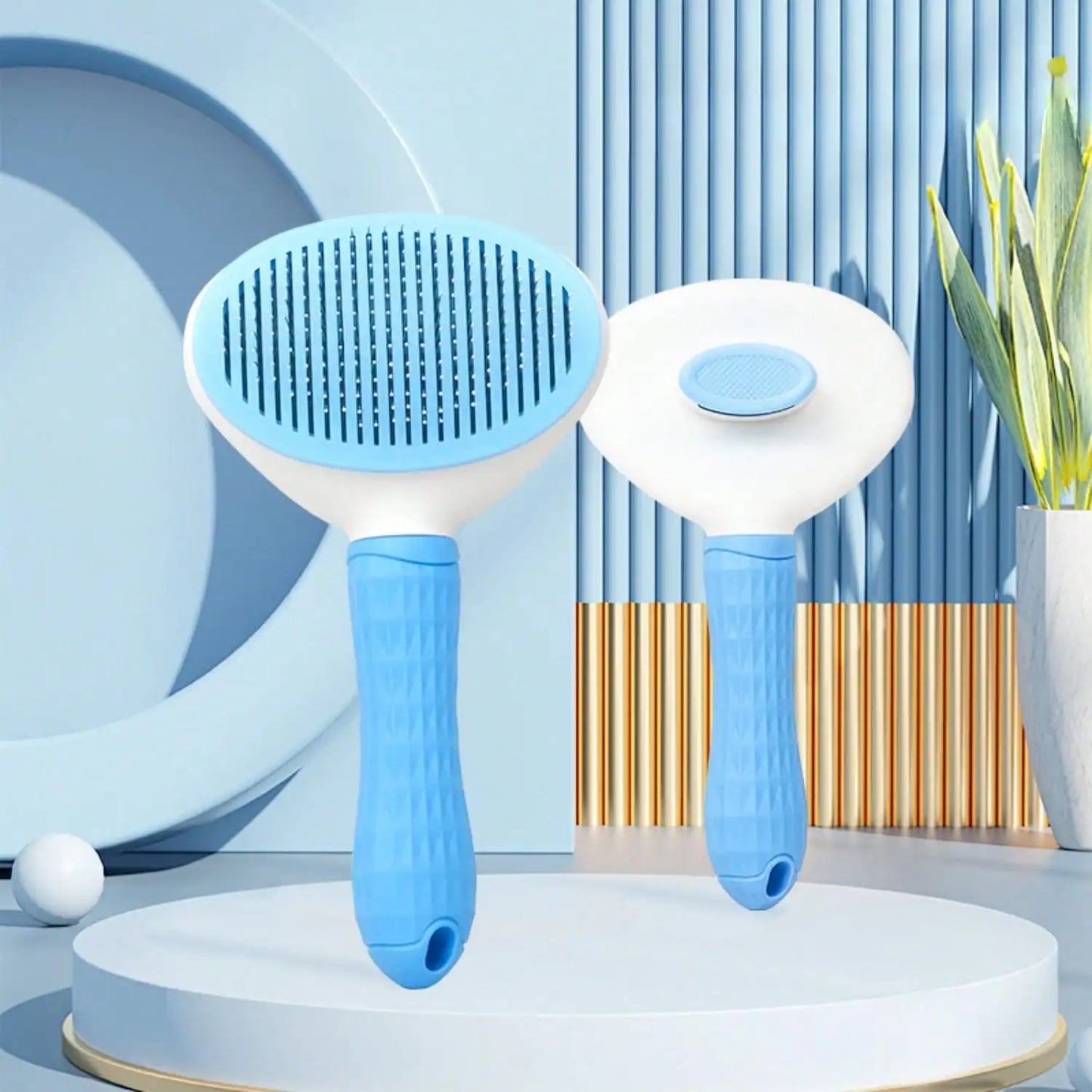 Round Head Pet Stainless Steel Hair Brush Self-cleaning