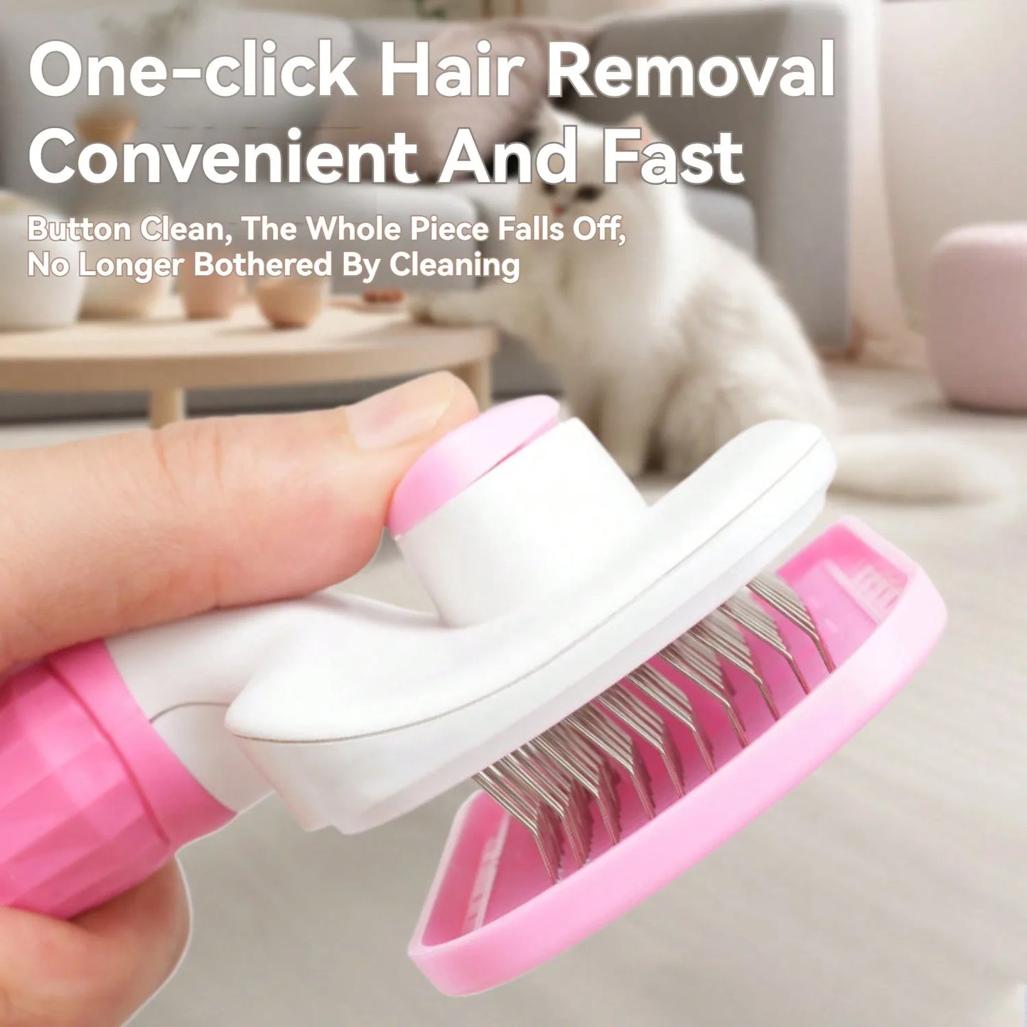 Round Head Pet Stainless Steel Hair Brush Self-cleaning