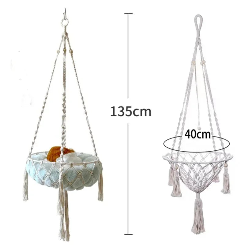 Hammock Hand Woven Cotton Rope Cats Hanging Basket