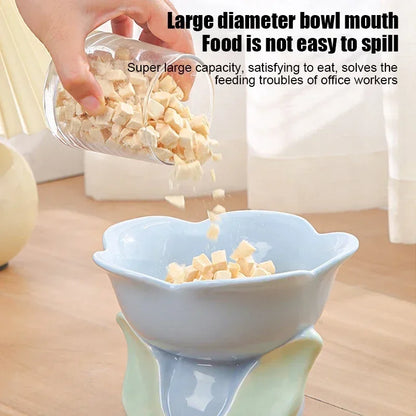 Flower Bowl Raised Ceramic Drinking Eating  Elevated Non-slip