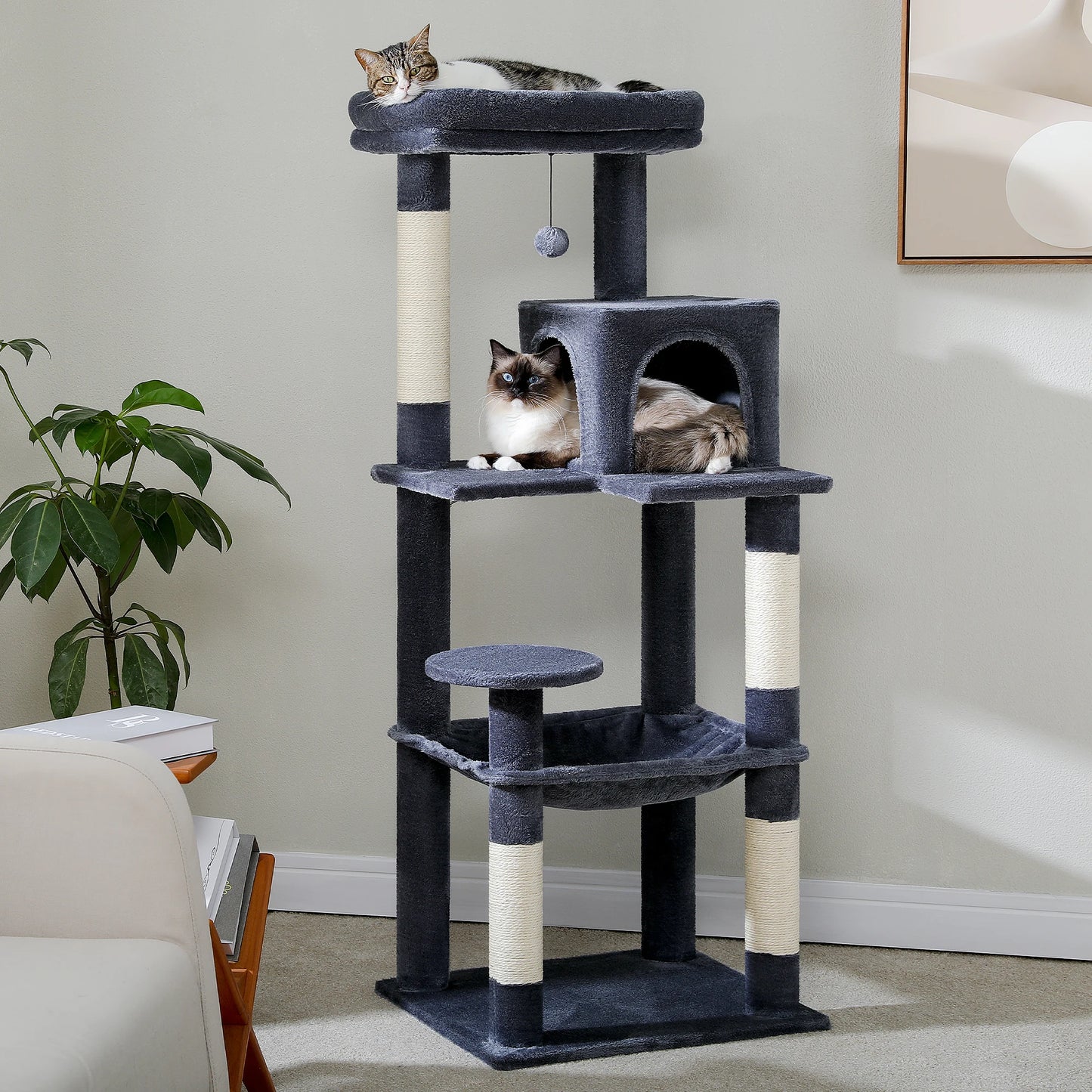 5-Level Cat Tower Hammock Sisal Covered Scratching Posts