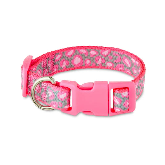 Reflective Print Dog Collar Small Adjustable Pink