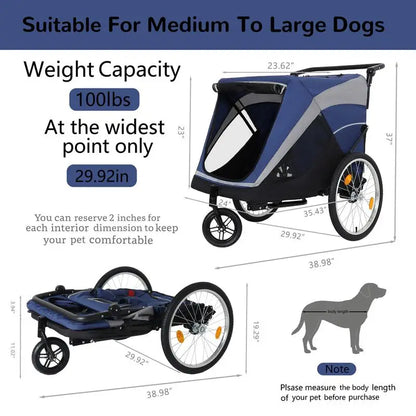 2-in-1 Pet Bike Trailer & Push Cart with Detachable Hitch