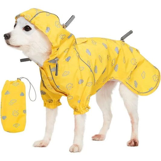 Lightweight Dog Raincoat with Hood Harness Hole