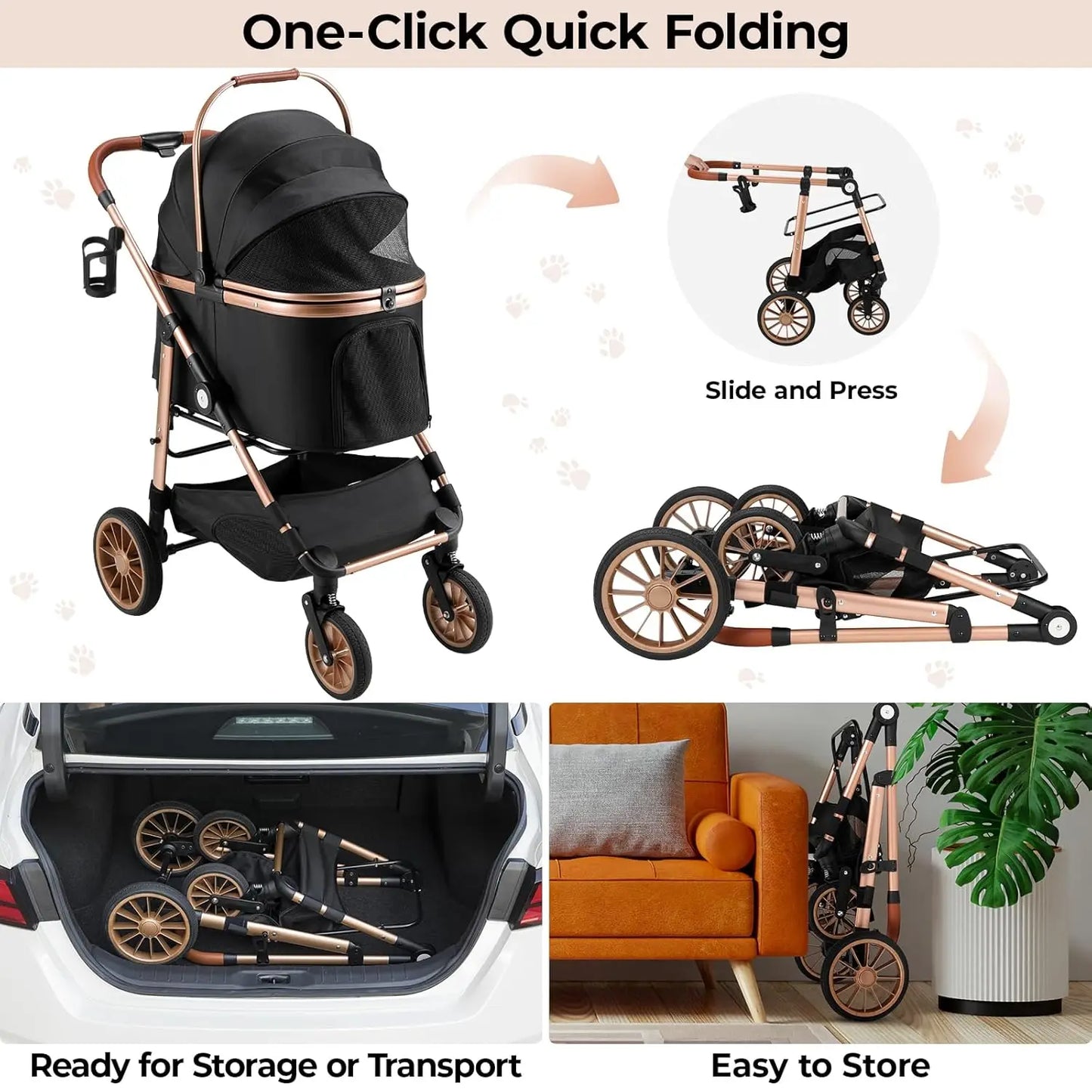Rubber Wheels and Shock Absorption Dog Stroller