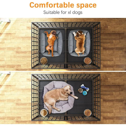 Indestructible Escape-Proof Dog Crate/Lockable Wheels/Slide-Out Tray