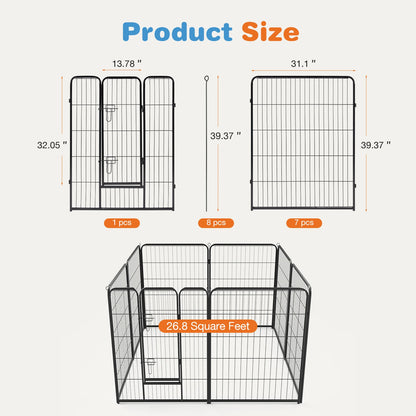 8 Panel Dog Fence Exercise for Yard Heavy Duty