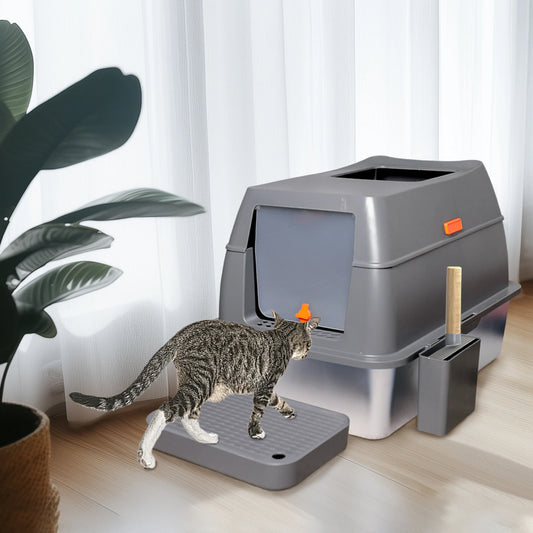Enclosed Stainless Steel Litter Box with Lid