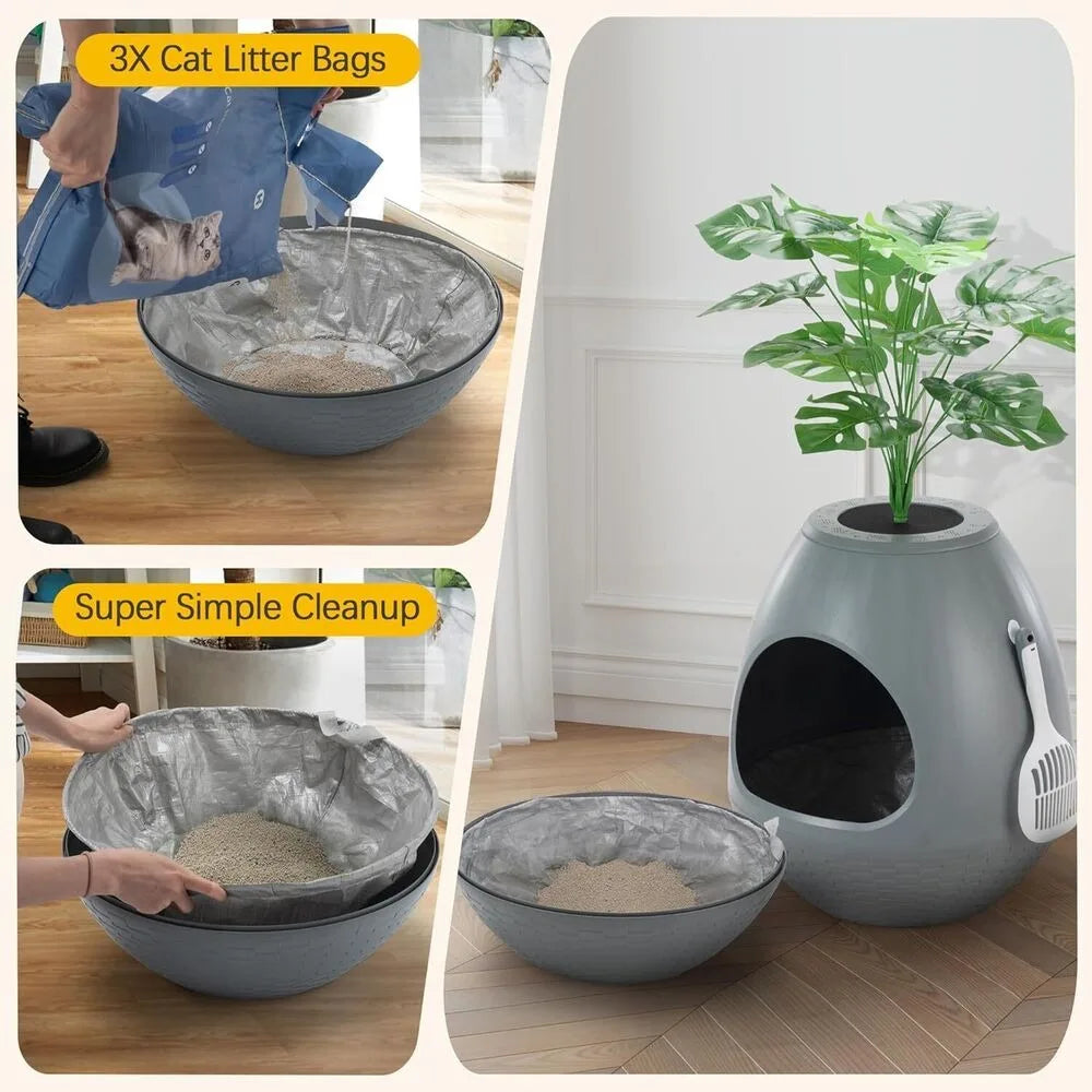 Egg-Shaped Litter Box with Odor Removal System