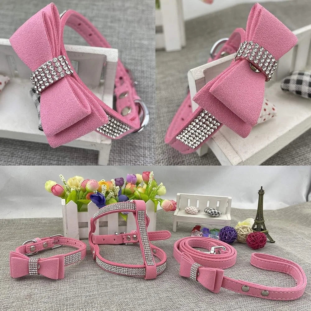 Bowtie Dog Collar Harness Leash Set Soft