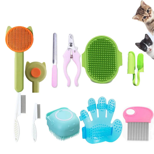 Self-Cleaning Brush Massage Glove, Nail Clipper & Flea Comb