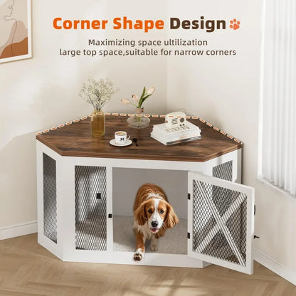 Corner Dog Crate Furniture,  End Table Mesh Panels,