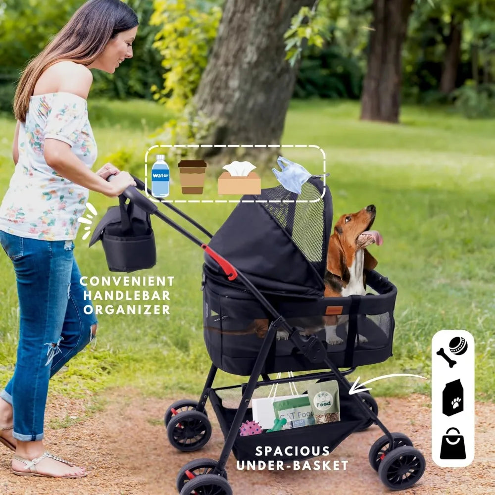 3-in-1 Pet Stroller for Small Pets/Detachable Carrier/Lightweight/Foldable