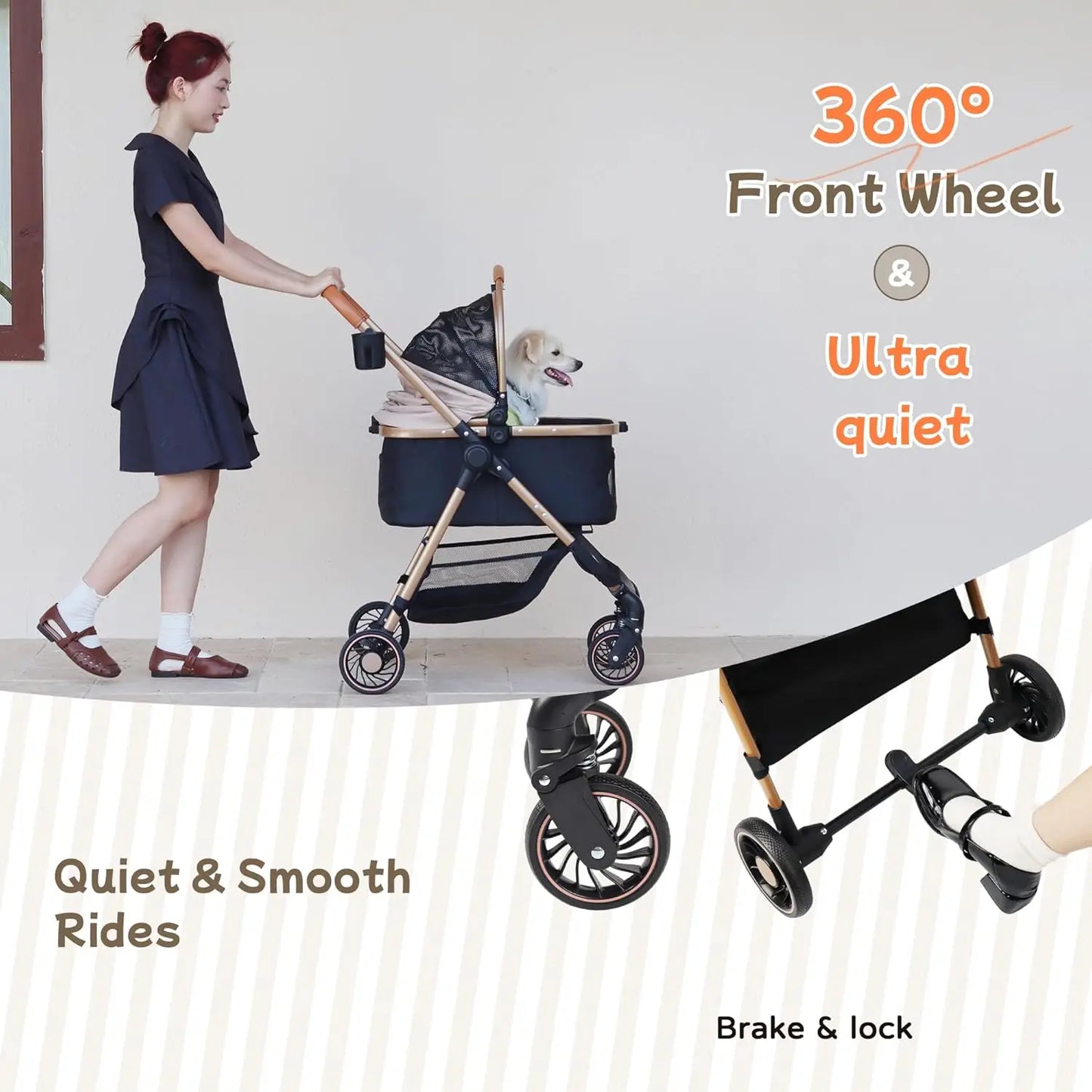 3-in-1 Pet Stroller/Foldable Cart/Removable Carrier & Storage