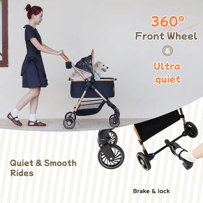 3-in-1 Pet Stroller/Foldable Cart/Removable Carrier & Storage