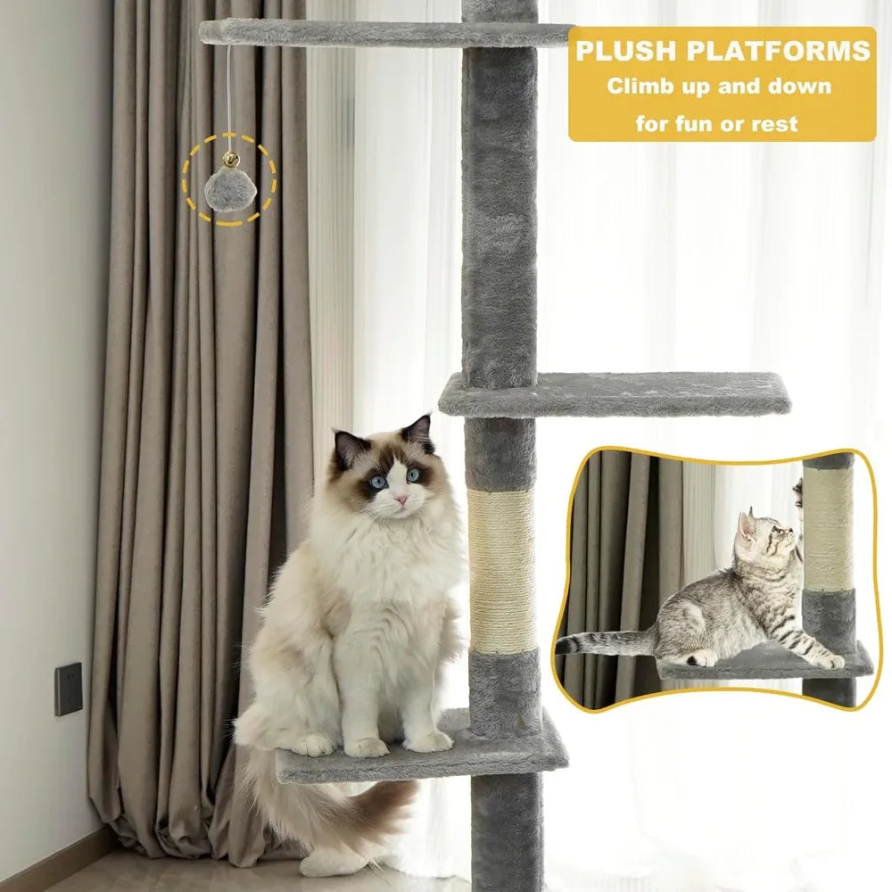 Adjustable Cat Climbing Tower Scratching Posts, Condo