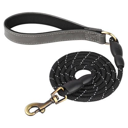 5ft Reflective Dog Leash PU Leather Nylon