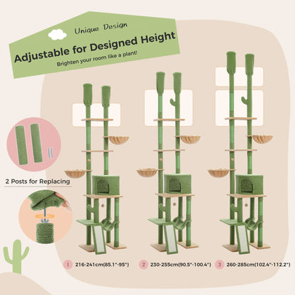 Cactus Cat Tree Floor to Ceiling Tower Sisal Scratching Post,Hammock
