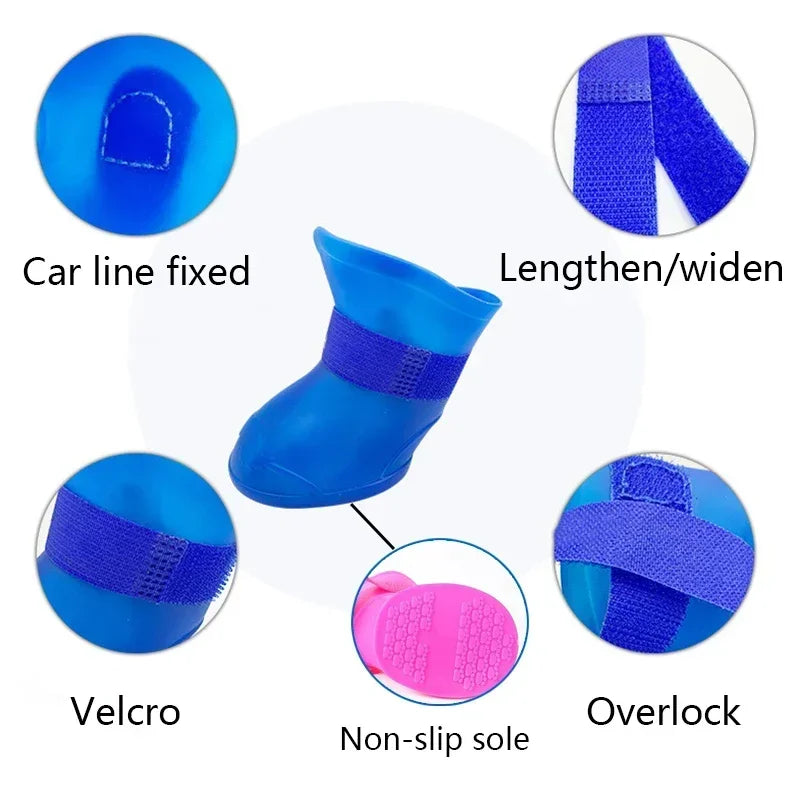 4Pcs Pet Waterproof Rain Shoe Anti-slip Rubber