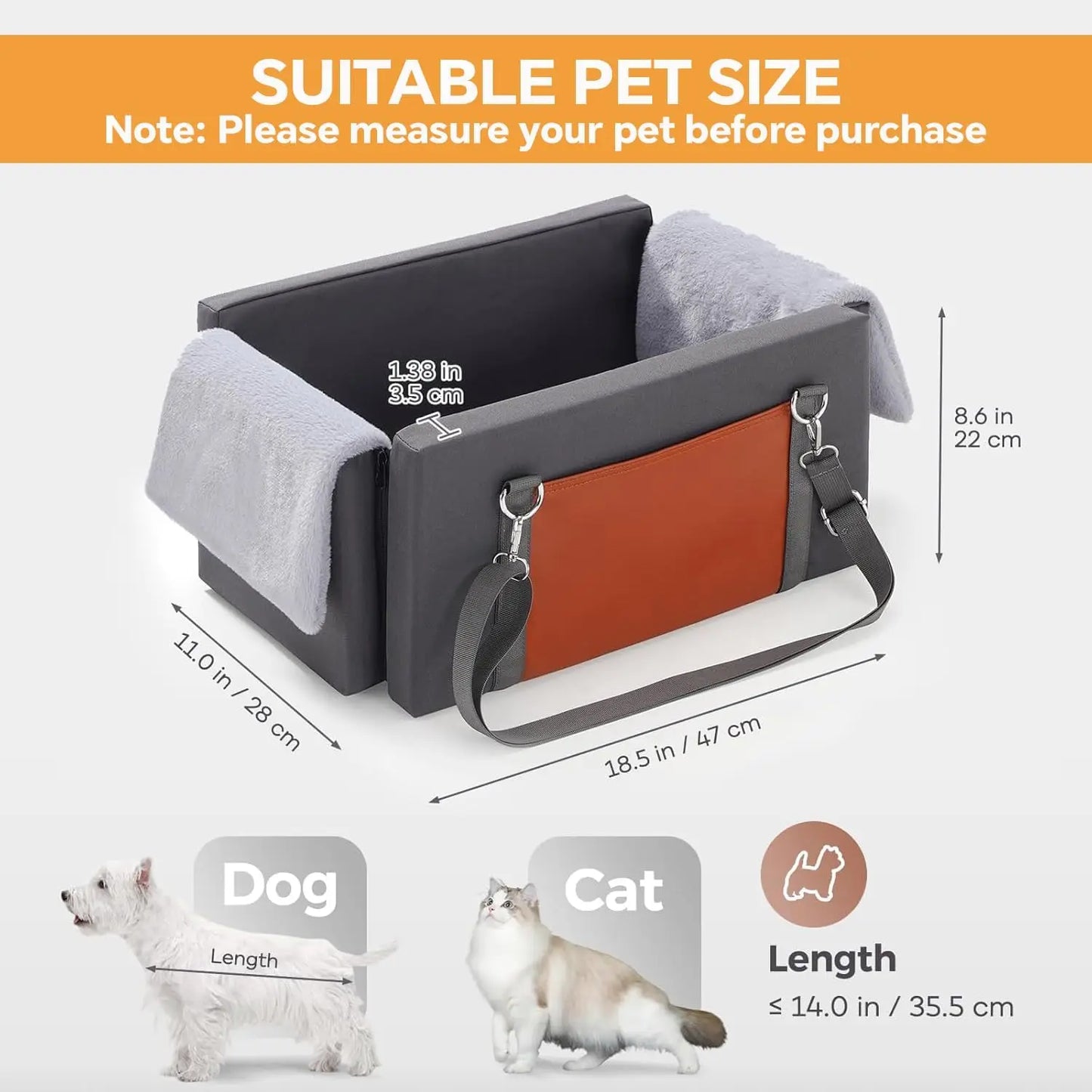 Center Console Dog Car Seat with Double Belts