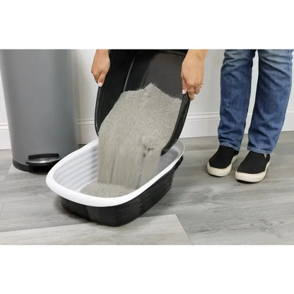 2 Open Top Plastic Cat Litter Pans & Tray