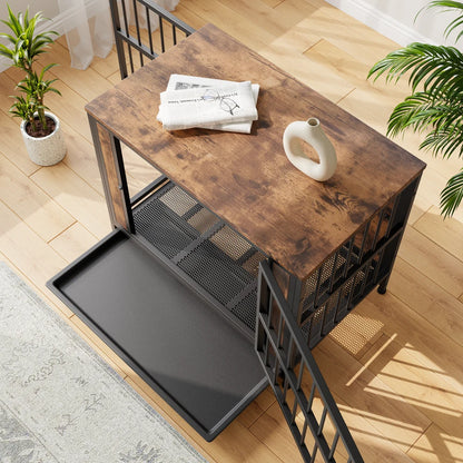 Wooden Dog Crate Table, 32.8" Thick Iron Door Frame